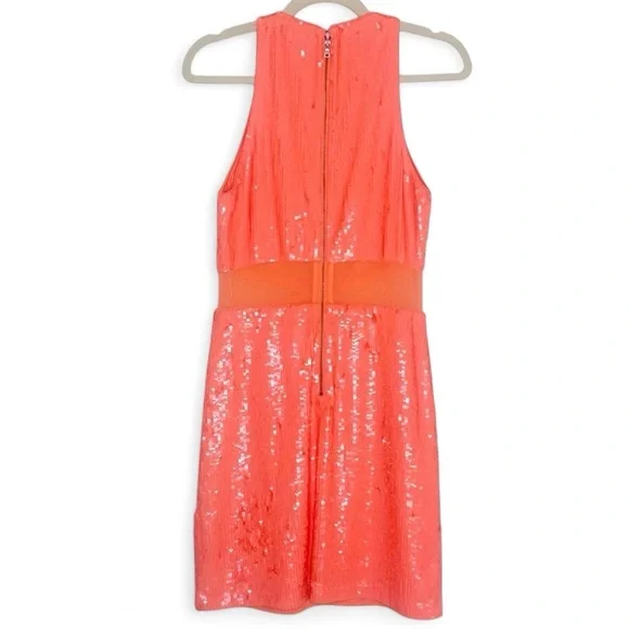 Alice + Olivia Cara Orange Sequined Mesh Sleeveless Mini Dress Size 2 - Picture 11 of 16
